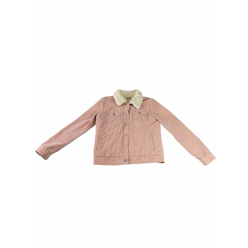PacSun Corduroy Sherpa Jacket Womens Small Pink Faux Fur Lined Trucker Coat EUC